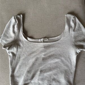 Reformation Light Gray Ribbed Crop Top Y2K